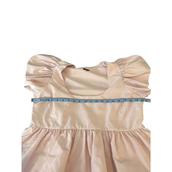 Express Pink Dressy Short Sleeve Ruffle Square Neck Baby Doll Blouse Size Large - Picture 6 of 8